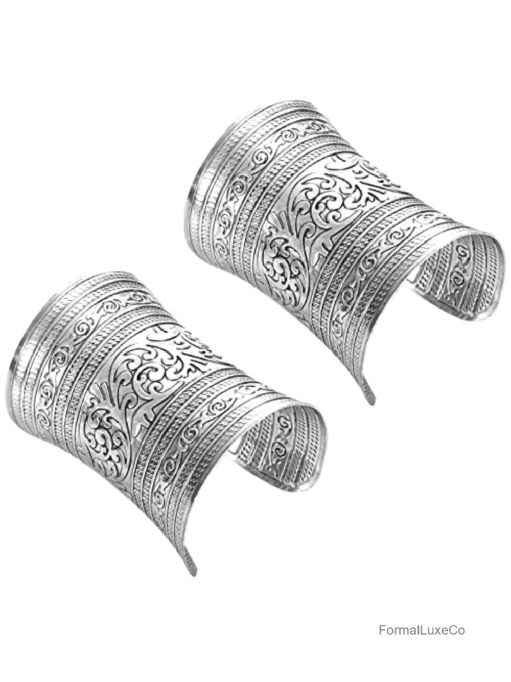 Vintage Ethnic Wide Open Chunky Cuff Bracelets Set of 2